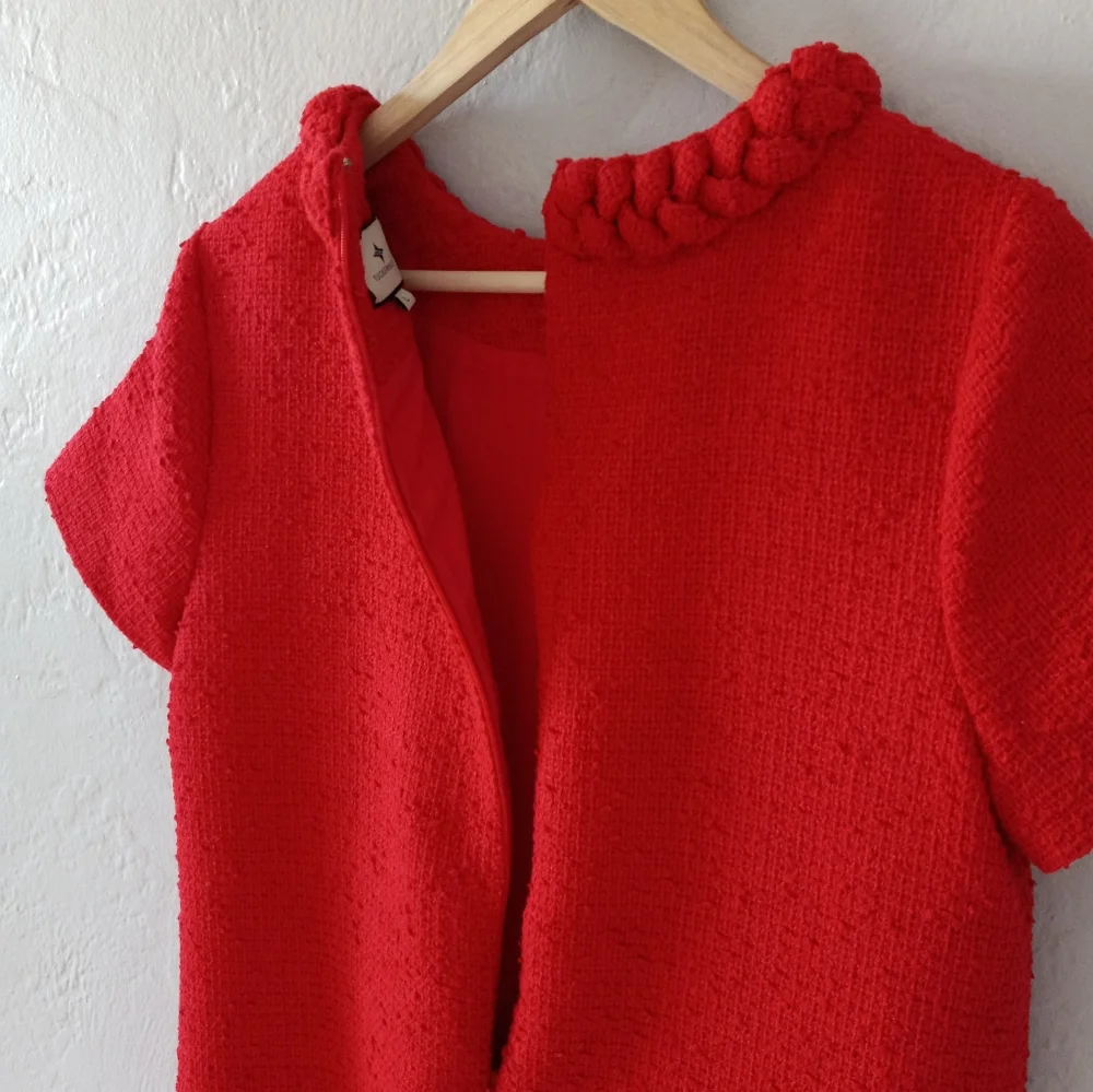 Tuckernuck Red Tweed Jackie Dress Pearl Embellishment L - Picture 10 of 16